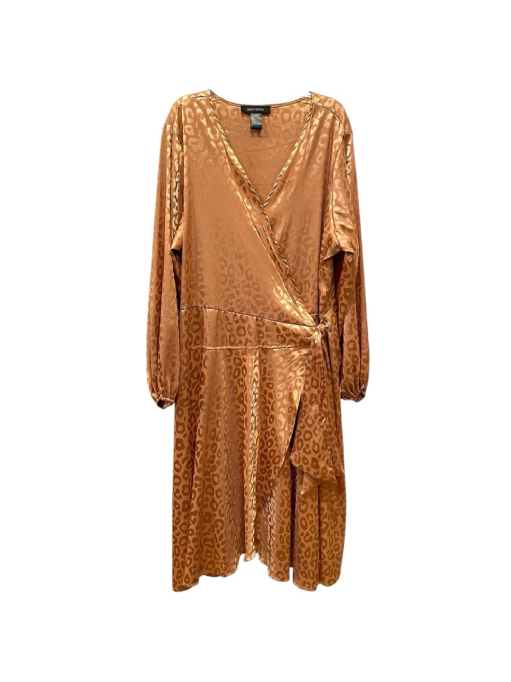 Ashley Stewart Women Size 22/24 Wrap Dress Jacquard Leopard Print Tie Waist Gold